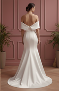 Off Shoulder Sleeve Wedding Dress Short Elegant Satin Gown