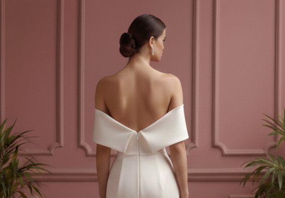 Off Shoulder Sleeve Wedding Dress Short Elegant Satin Gown