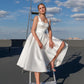 Short Wedding Dress Simple Satin Spaghetti Strap A-Line Bridal Gowns White Knee Length Robe De Mariee Sleeveless Gorgeous Beach