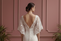 Short Flutter Sleeve Wedding Dress Boho Lace Bridal Gown