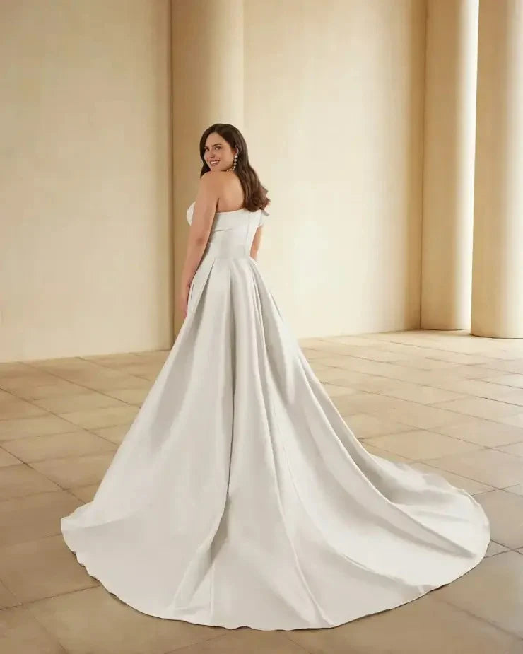 Robe De mariée en Satin grande taille, sans manches, traîne détachable, sirène, asymétrique épaule dénudée, robes De mariée personnalisées 