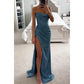 Silver Spaghetti Strap Wedding Dress Sexy Side High Split Mermaid Custom Dresses Sexy Heart Shaped Neck vestido feminino