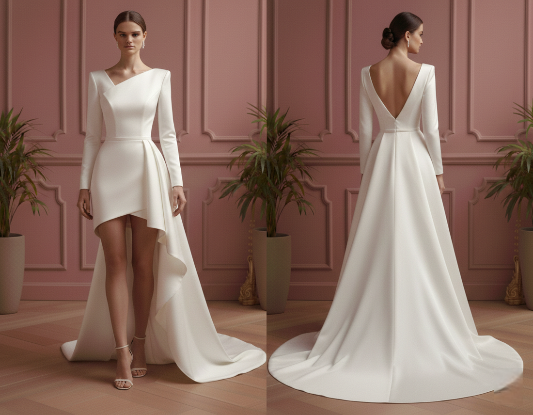 Asymmetrical Wedding Dress Modern Short Designer Style Wear