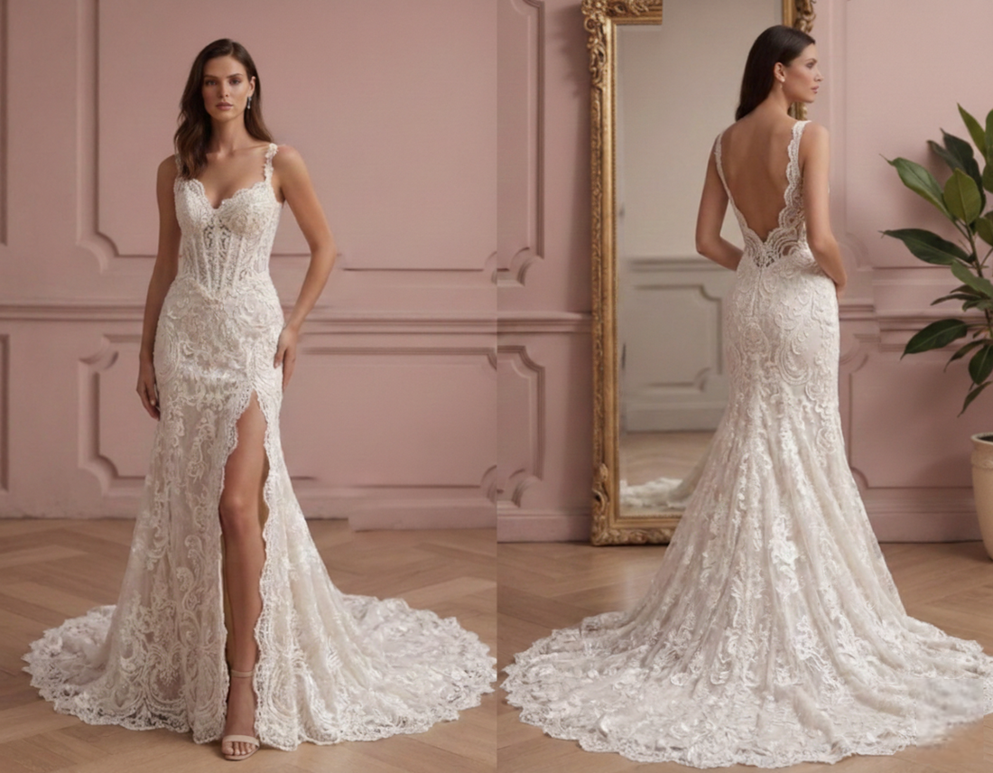 Geometric Lace Wedding Dress Modern Short Boho Style Gown