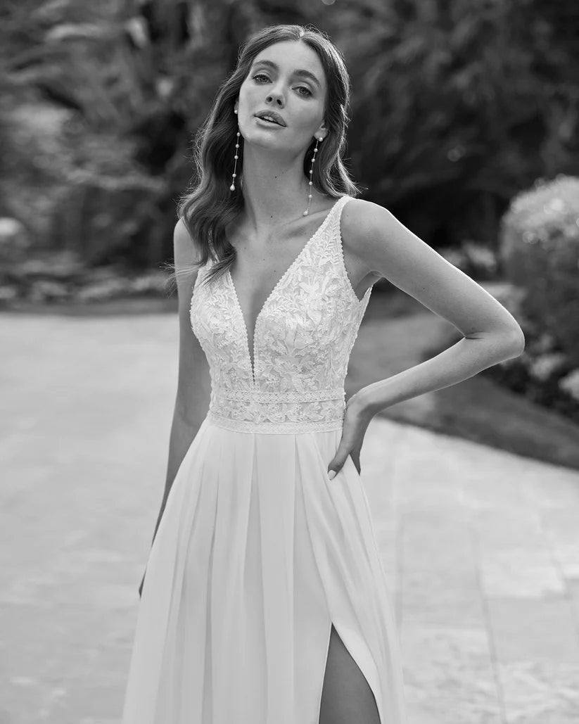 Boho Elegant Wedding Dress per donne Appliques in pizzo a V-Neck Abito da sposa senza spalla Robe de Mariée Chiffon Custom Made