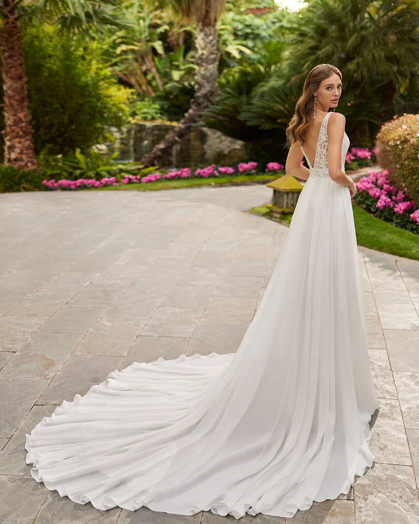 Boho Gaun Pengantin Elegan Untuk Wanita V-Neck Lace Appliques Backless Bridal Gown Robe de Mariée Chiffon Custom Dibuat