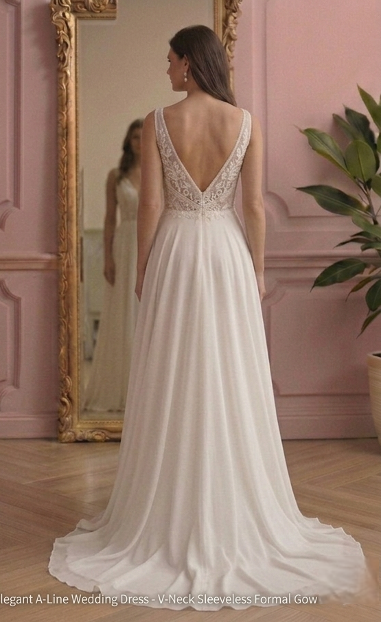 Elegant A-Line Wedding Dress V-Neck Sleeveless Formal Gown