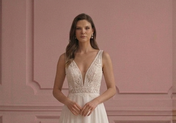 Elegant A-Line Wedding Dress V-Neck Sleeveless Formal Gown