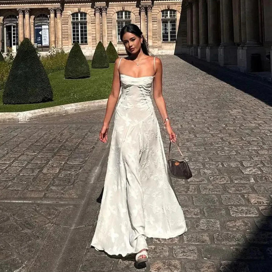 Encantador vestido de noche con estampado Floral y tirantes finos, corte en A, cuello barco, sin mangas, largo hasta el suelo, con cordones, vestidos de graduación