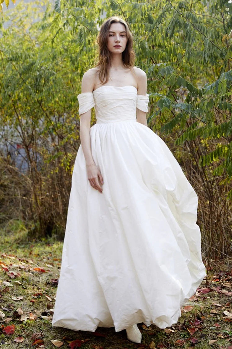 Vestido de novia moderno y sencillo, modesto, con hombros descubiertos, escote en forma de corazón, vestidos de novia de manga corta, vestido de fiesta Formal con abertura lateral