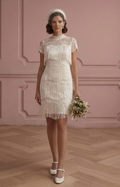 Fringe Wedding Dress Retro Classic Short Modest Style Bridal
