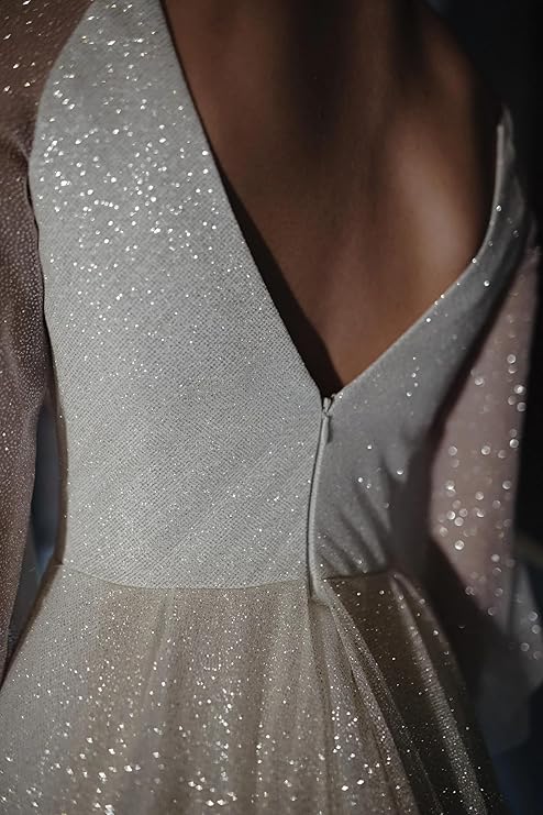 Glitter Glitter Sexy Deep V Neck Wedding Dress Lengan Panjang Split Line Buka Belakang Gaun Pengantin Berkilat Vestidos De Novia Robe de Mariee