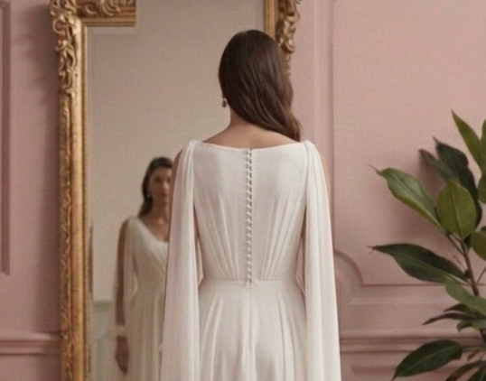 Draped Sleeve Wedding Dress Greek Short Style Chiffon Gown