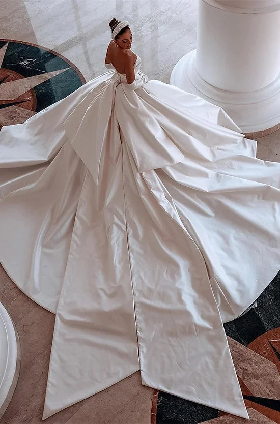 Luxo A Linha Vestidos de Noiva para Mulher Sexy Baço Sem Matada Cetina Cetina Arábia Saudita Partido Formal Vestidos de Normais Robe De Mariée