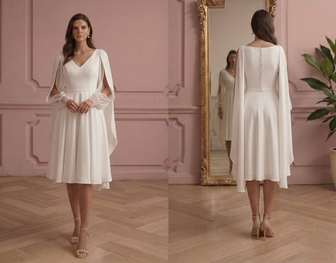 Short Open Front Sleeve Wedding Dress Unique Modern Style