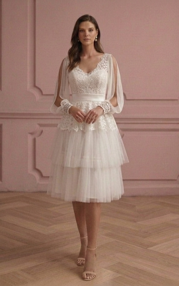 Masterpost All Styles Lace Satin Short Tulle Bridal Gown