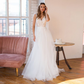 Charming Boho Wedding Dresses V-neck Lace Appliques Tulle Princess Wedding Bride Gown Beach with Shoulder Strap