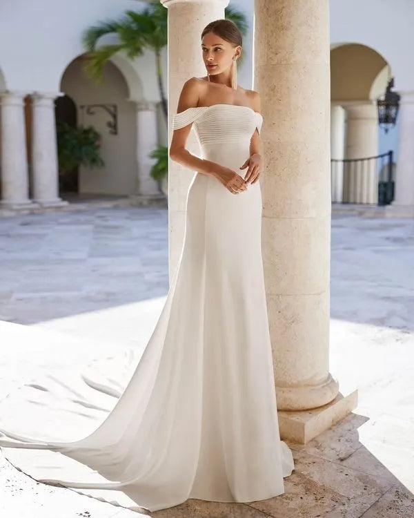 Detachable Sleeves and Detachable Georgette Train Wedding Dress Modern Mermaid Satin Bridal Gown Princess Court Train Bow Vestido De Novia Satin