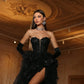 Black Lace Appliques Prom Dresses A-line فساتين السهرة Elegant Sleeveless Sexy Side High Split vestidos verano moda