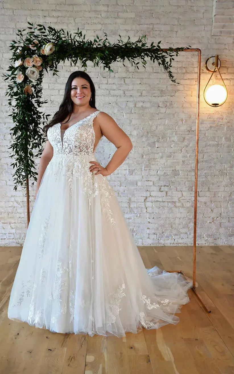 Plus Size Wedding Dresses büyük beden gelinlik A-line Custom Made Elegant Lace Spaghetti StrapsSpaghetti Straps Plus Size