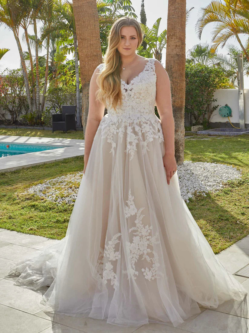 Vestido de novia de talla grande con espalda descubierta y cuello en V, elegante vestido de novia sin mangas con apliques en forma de A, vestidos de novia