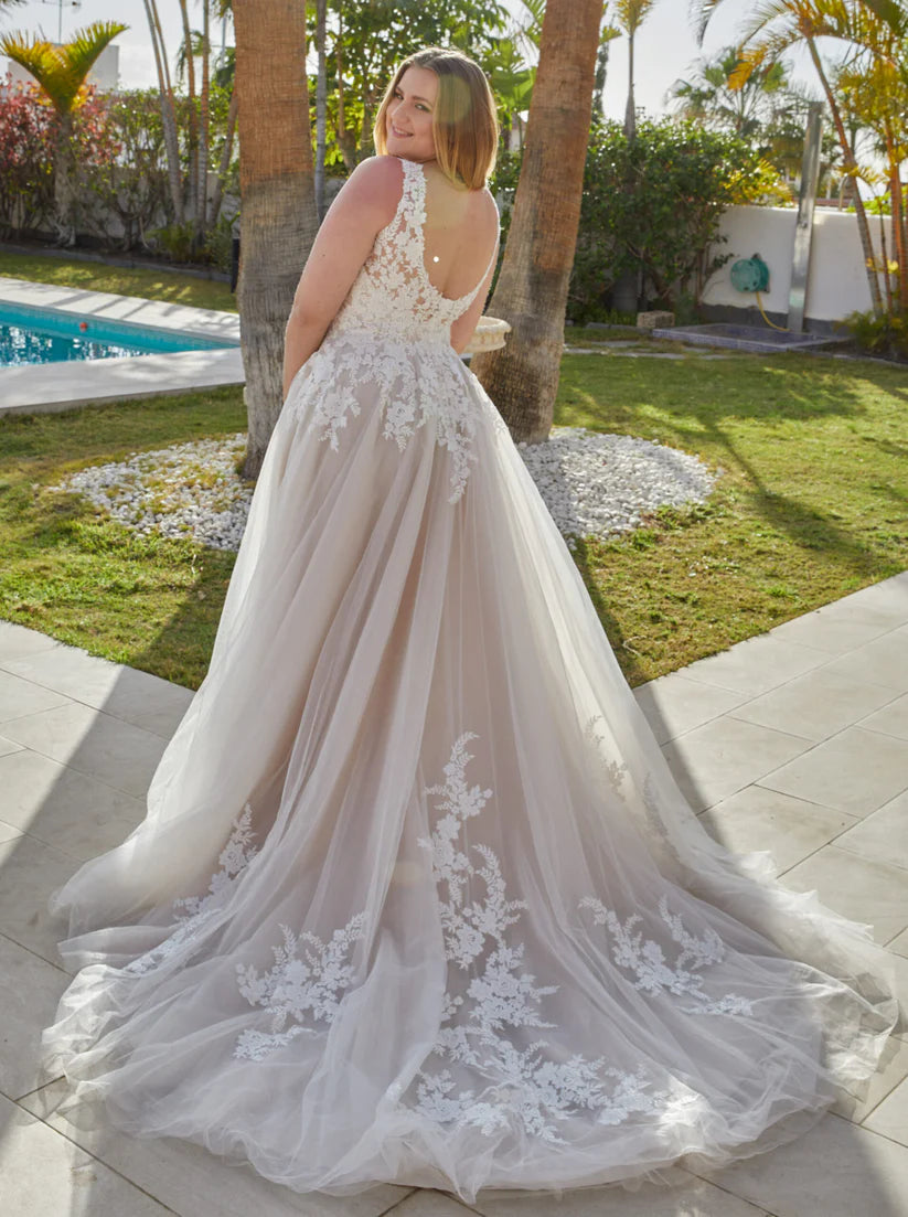 Vestido de novia de talla grande con espalda descubierta y cuello en V, elegante vestido de novia sin mangas con apliques en forma de A, vestidos de novia