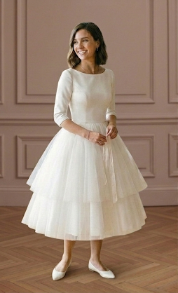 Short Plain Puffy Wedding Dress Layered Tulle Classic Gown