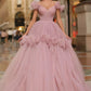 Pink A-Line Wedding Dresses Off Shoulder 3D Flowers Ball Gowns Brides Prom Gown Long Bridals Evening Dresses for Women