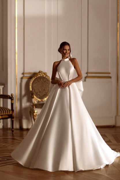 Vestidos de novia con cuello en forma de corazón, vestidos de novia de sirena de satén blanco/Marfil, vestidos de novia modestos 