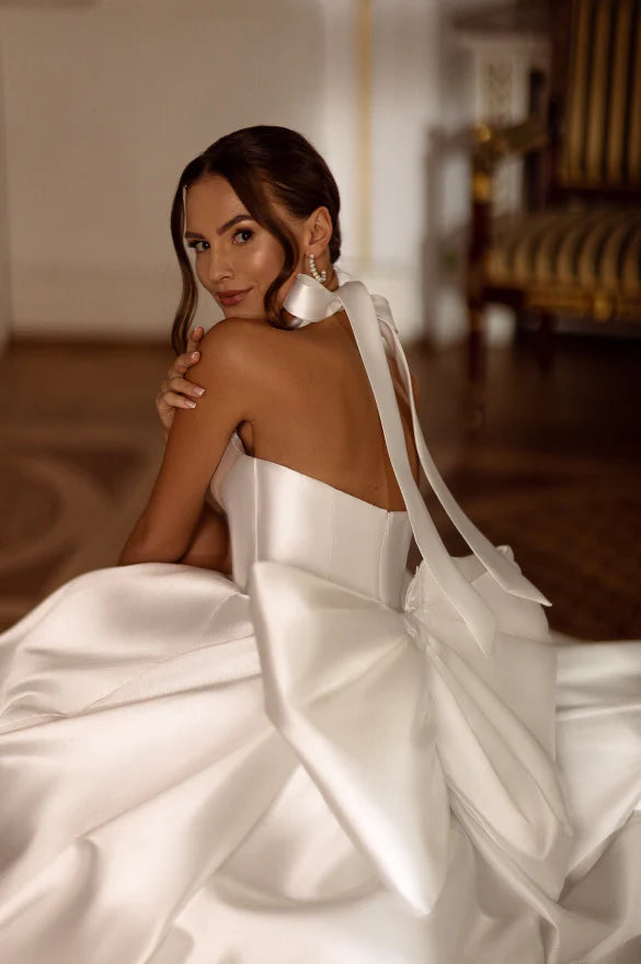 Vestidos de novia con cuello en forma de corazón, vestidos de novia de sirena de satén blanco/Marfil, vestidos de novia modestos 