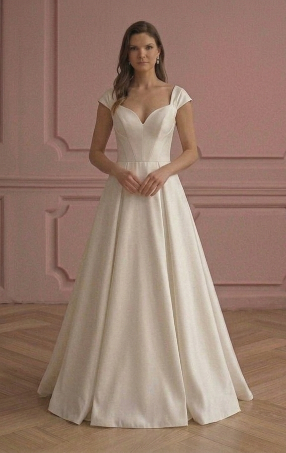 Luxury A-Line Wedding Dress Silk Structured Classic Gown