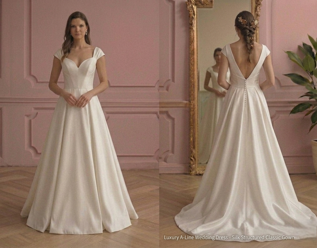 Luxury A-Line Wedding Dress Silk Structured Classic Gown