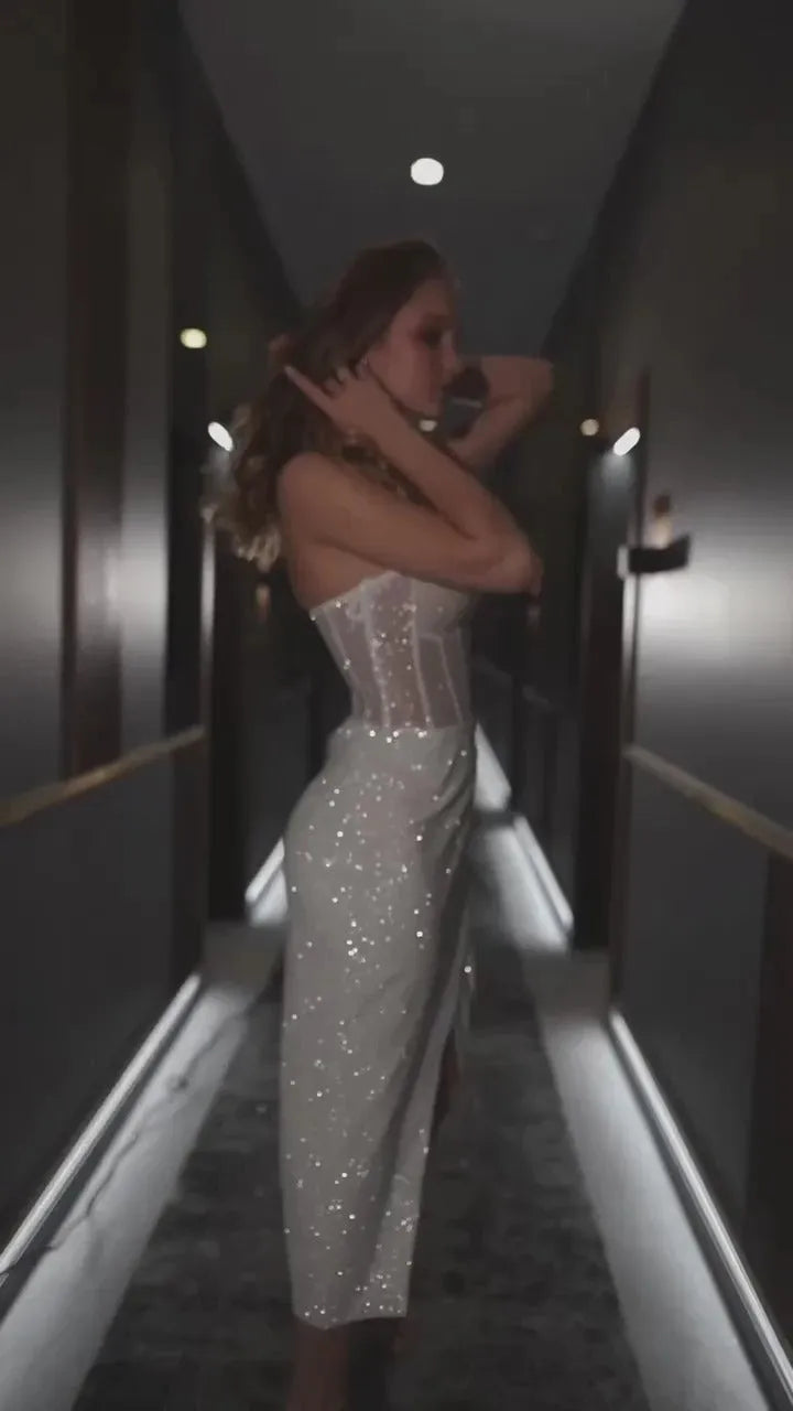 Sparkle White Short Prom Dress Vestido De Novia Wedding Dress Simple Court Train Bridal Gown Modern Bow Satin Mermaid Princess Satin