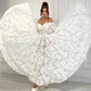 Ivory A-Line Wedding Dresses Off Shoulder Floral Brides Dress for Women Long Puff Sleeves Ankle Length Bridal Party Gowns