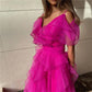 Silk Organza A-line Prom Dress Sexy Rose Pink Evening Dress Hemming Design Floor Lenght فساتين مناسبة رسمية