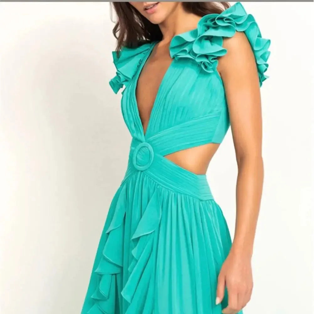 Elegant Green Prom Dress Party V-Neck Women's Dress Party Wedding Dress Silk Satin فستان سهرة Green
