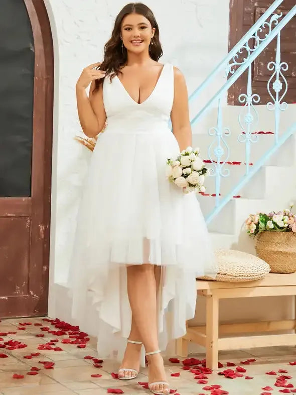 Short Front Long Back Wedding Dresses Plus Size Summer Tulle Beach