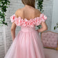 Baby Pink Tulle Sweep Trail Prom Dress Handmade Evening Dress A-line فستان سهرة Off The Shoulder فساتين مناسبة رسمية