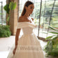 Charming Off the Shoulder Wedding Dress Short Sleeve A-Line Floor Length with Sweep Train Bridal Formal Church Marriage Gowns