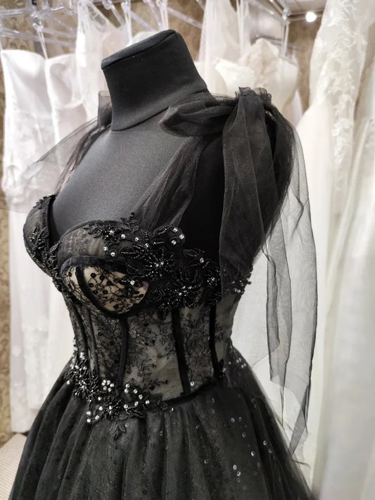 Gothic Black Wedding Dresses Sexy Ball Gown Prom Dresses Glitter Sweetheart Party Dresses فساتين السهرة Vestidos De Fiesta