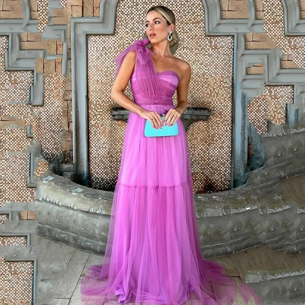 Sexy One Shoulder Prom dresses فساتين السهرة A-line Prom Dresses Bow-Design Maxi Evening Dresses Multiple color options