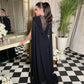 Black Chiffon Cape فستان سهرة Sexy V-neck A-line Prom Dress Sleeveless Party Dres Silk Chiffon Floor Lenght Evening Dress