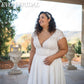 Chiffon A-Line Hochzeitskleid Plus Größe Doppeler V-Ausschnitt Spitzenrobe de Mariée Braut Kleider Kurzärärmische Mitte gemacht