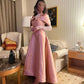 Glitter Halter Neck فستان سهرة Long Sleeve A-line Prom Dress Pink Satin Party Dress Sexy Off Shoulder Evening Dress