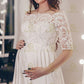 Pregnant Wedding Dress Plus Size Off Shoulder Half Sleeves Satin Lace Pearls Crystal A Line Bridal Gown Women Elegant Bride