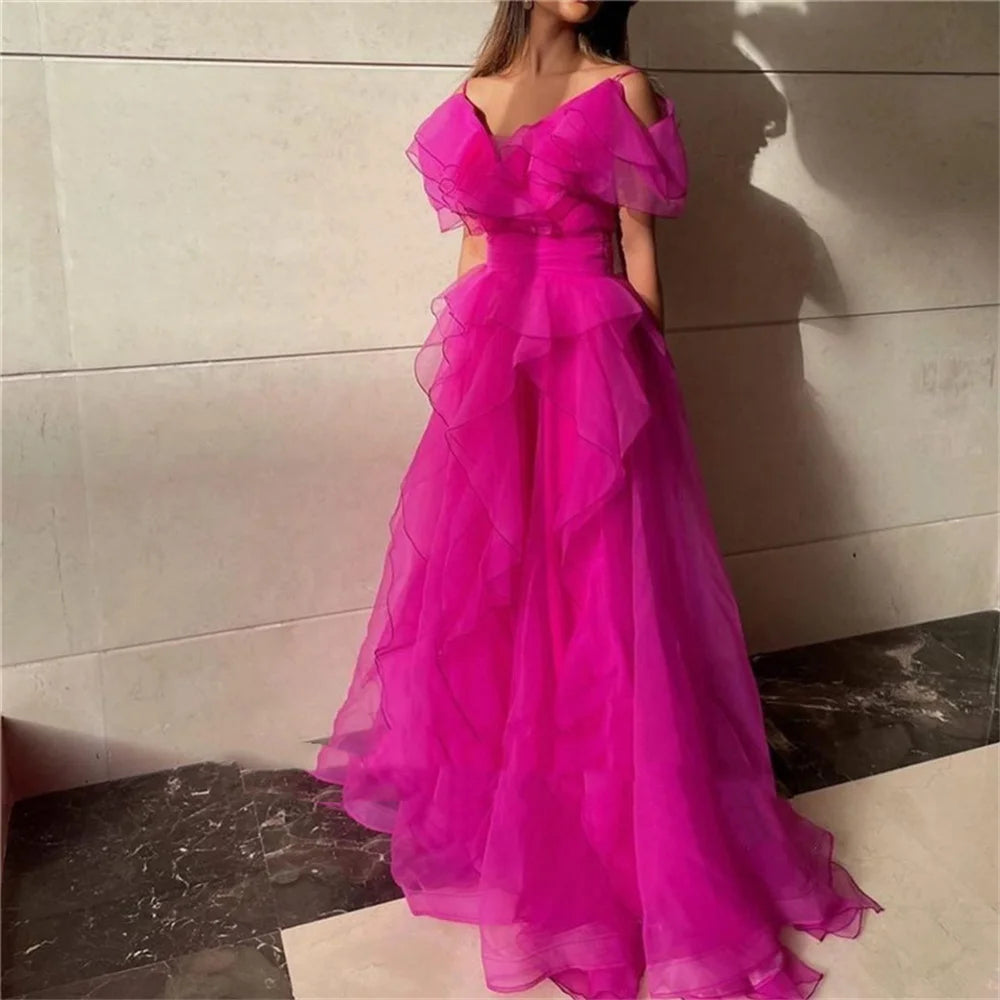 Vestido de fiesta de organza de seda, corte en A, vestido de noche rosa sexy, diseño con dobladillo, largo hasta el suelo فساتين مناسبة رسمية