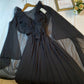 Black Chiffon Cape فستان سهرة Sexy V-neck A-line Prom Dress Sleeveless Party Dres Silk Chiffon Floor Lenght Evening Dress