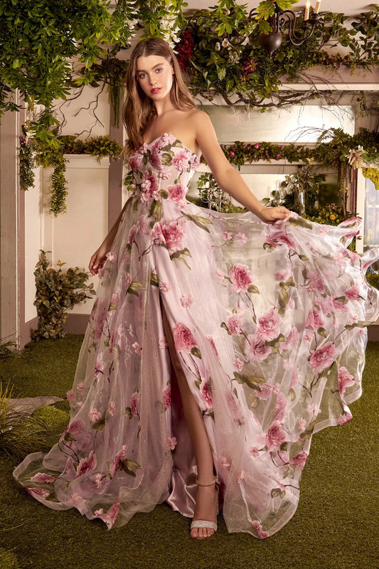 Princess A-line Prom Dress Silk Organza Evening Dress 3D Flower Embroidery فستان سهرة Sexy Sweep Train A-line Party Dress