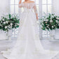 Plus size wedding dress short front long back lace and satin bride dress bridal gown with 3/4 long sleeves off shoulder