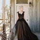 Gothic Black Prom Dress Ball Gown A-line فستان سهرة Lace Embroidery Party Dress Black Spoon Neck Evening Dress